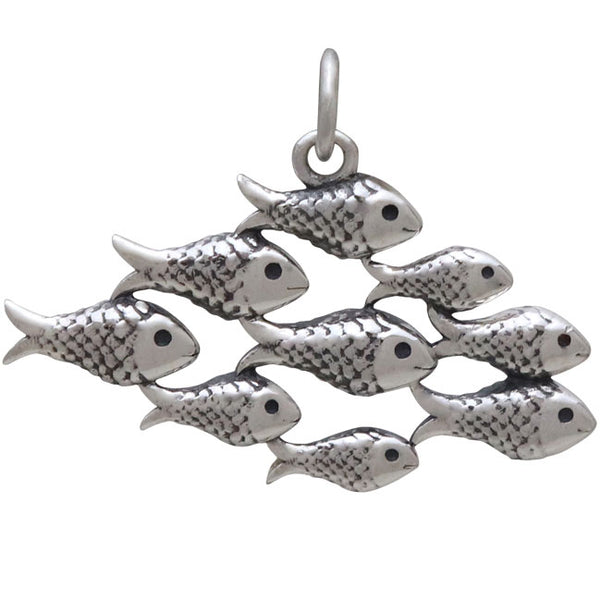 SCHOOL OF FISH CHARM STERLING SILVER AQUATIC ANIMAL PENDANT Front