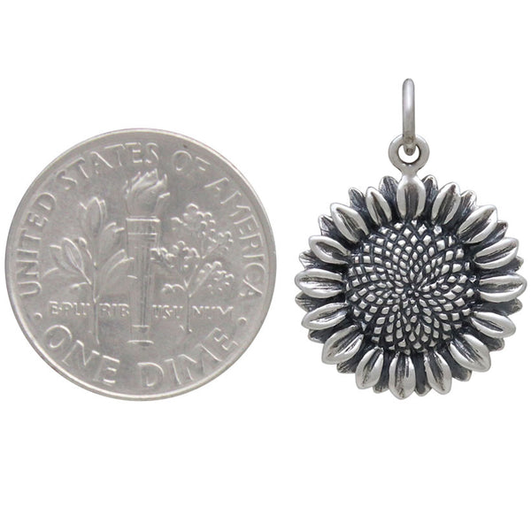 Sterling Silver Sunflower charm necklace size reference