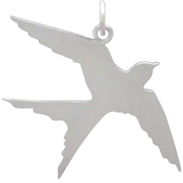 Swallow Charm Sterling Silver Bird in FLight Pendant Good Luck Hope Love Devotion Gift Back View