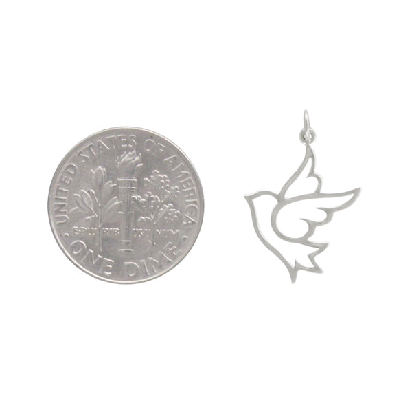 Dove Charm Sterling Silver Peace Bird in Flight Pendant Gift for Her Size Comparison