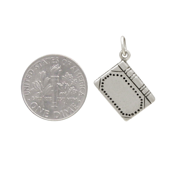 Sterling Silver Realistic Book Charm Tiny 3d Writer, Teacher, Bible Study, Back to School Pendant Gift Size Comparison