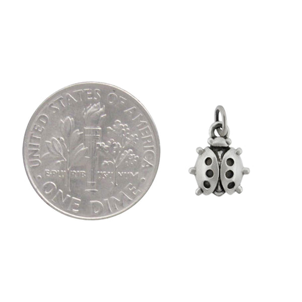 Tiny Sterling Silver Ladybug Charm Miniature Lady Bug Insect Pendant Size Comparison