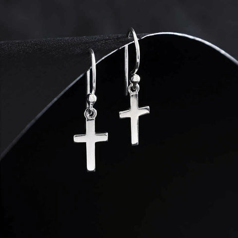 small cross earrings sterling silver dangles everyday leverback hook petite simple gift for her christian faith jewelry