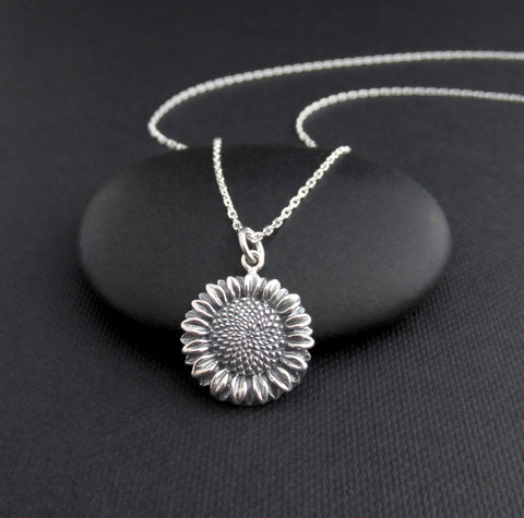 Sunflower Necklace Sterling Silver Floral Blossom Charm Dainty Sun Flower Pendant