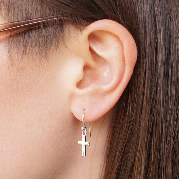 sterling silver cross dangle earrings mini tiny cross, simple everyday jewelry