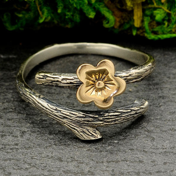 BRANCH AND FLOWER RING STERLING SILVER ADJUSTABLE  1