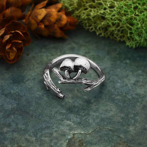 BRANCH AND MUSHROOM RING STERLING SILVER ADJUSTABLE BAND