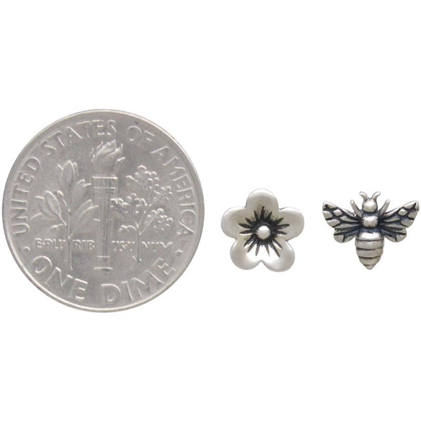Bee and Flower Stud Earrings Sterling Silver Tiny Honey Bee and Cherry Blossom Studs 4