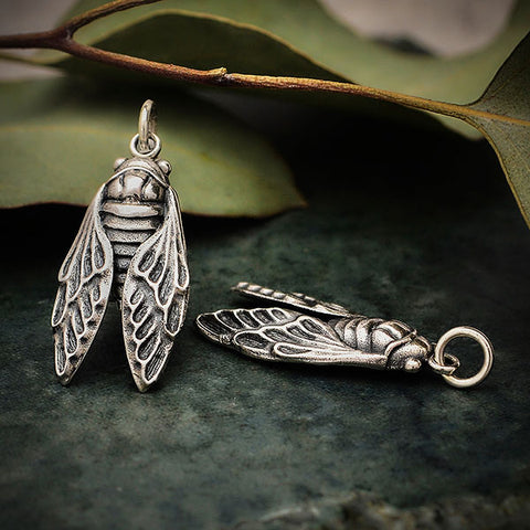 CICADA CHARM STERLING SILVER INSECT BUG  PENDANT