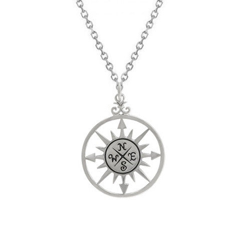 Compass Necklace Sterling Silver Compass Rose Necklace