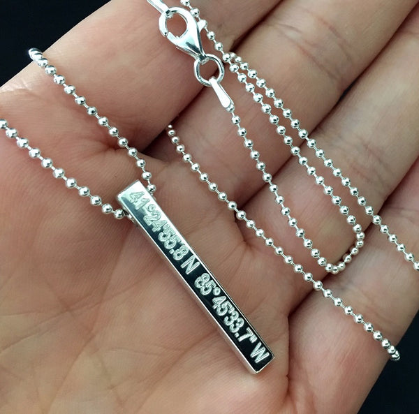 Coordinates Necklace Personalized 3D bar Necklace Gift for Mom Father Son Sterling Silver