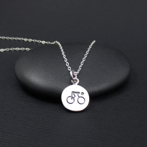 CYCLIST CHARM NECKLACE STERLING SILVER BICYCLE BIKE BIKING NECKLACE 1