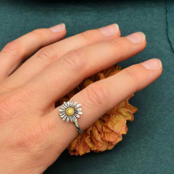 Daisy Ring Sterling Silver and Bronze Band  2