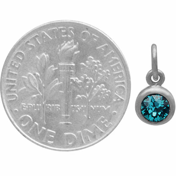 DECEMBER BIRTHSTONE CHARM DANGLE STERLING SILVER WITH BLUE TOPAZ CRYSTAL 2