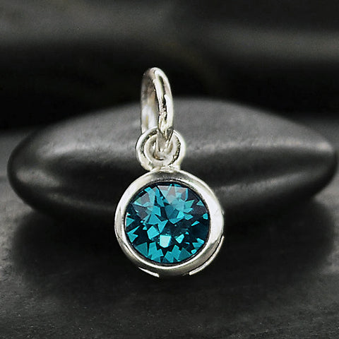 DECEMBER BIRTHSTONE CHARM DANGLE STERLING SILVER WITH BLUE TOPAZ CRYSTAL 1