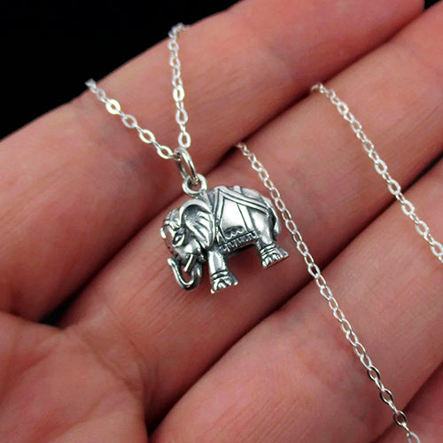 Elephant Necklace Sterling Silver Indian Elephant Charm Necklace, Boho Necklace, Small Rustic Necklace, Good Luck Necklace, Animal Necklace 2