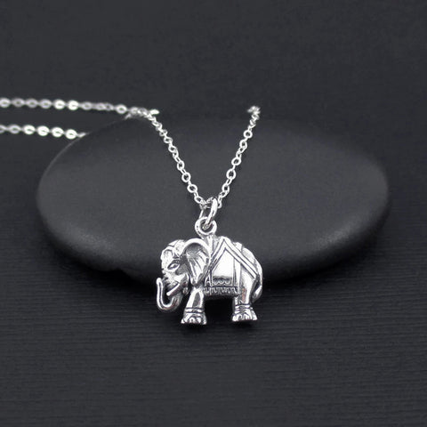 Elephant Necklace Sterling Silver Indian Elephant Charm Necklace, Boho Necklace, Small Rustic Necklace, Good Luck Necklace, Animal Necklace