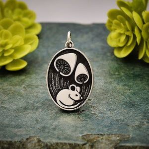FOREST MOUSE WITH MUSHROOMS CHARM STERLING SILVER PENDANT