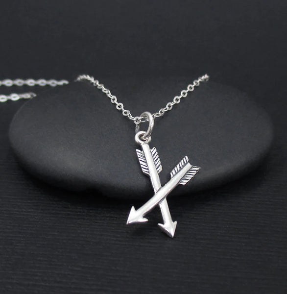 FRIENDSHIP NECKLACE BEST FRIEND GIFT STERLING SILVER CROSSED ARROWS NECKLACE  WITH MESSAGE CARD AND BOX 2