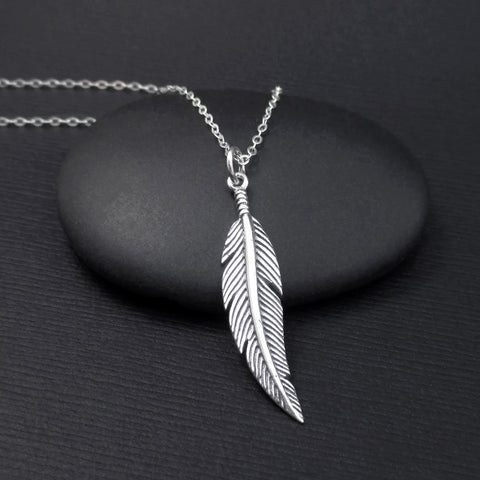 Feather Necklace Sterling Silver Bird Feather Charm Pendant , Boho Necklace, Feather Jewelry, Boho Jewelry 1