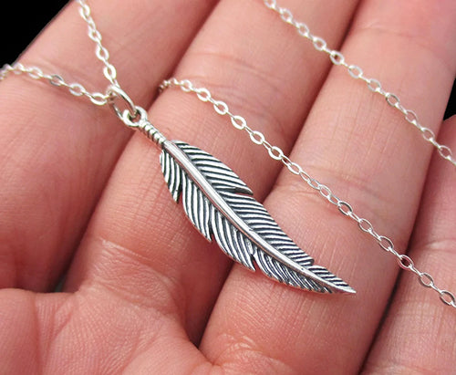 Feather Necklace Sterling Silver Bird Feather Charm Pendant , Boho Necklace, Feather Jewelry, Boho Jewelry 2