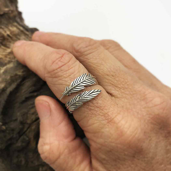 Feather Ring Sterling Silver Adjustable Band 2