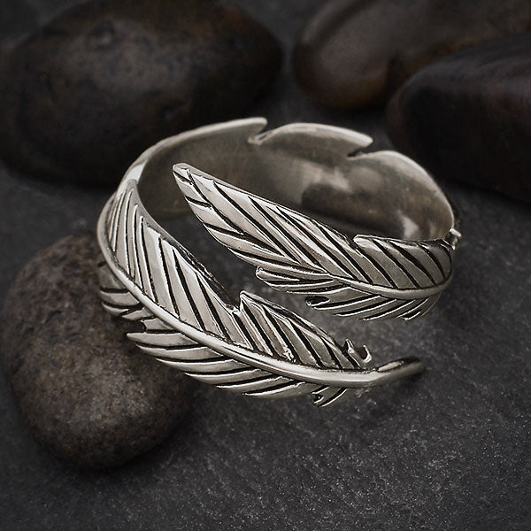 Feather Ring Sterling Silver Adjustable Band 
