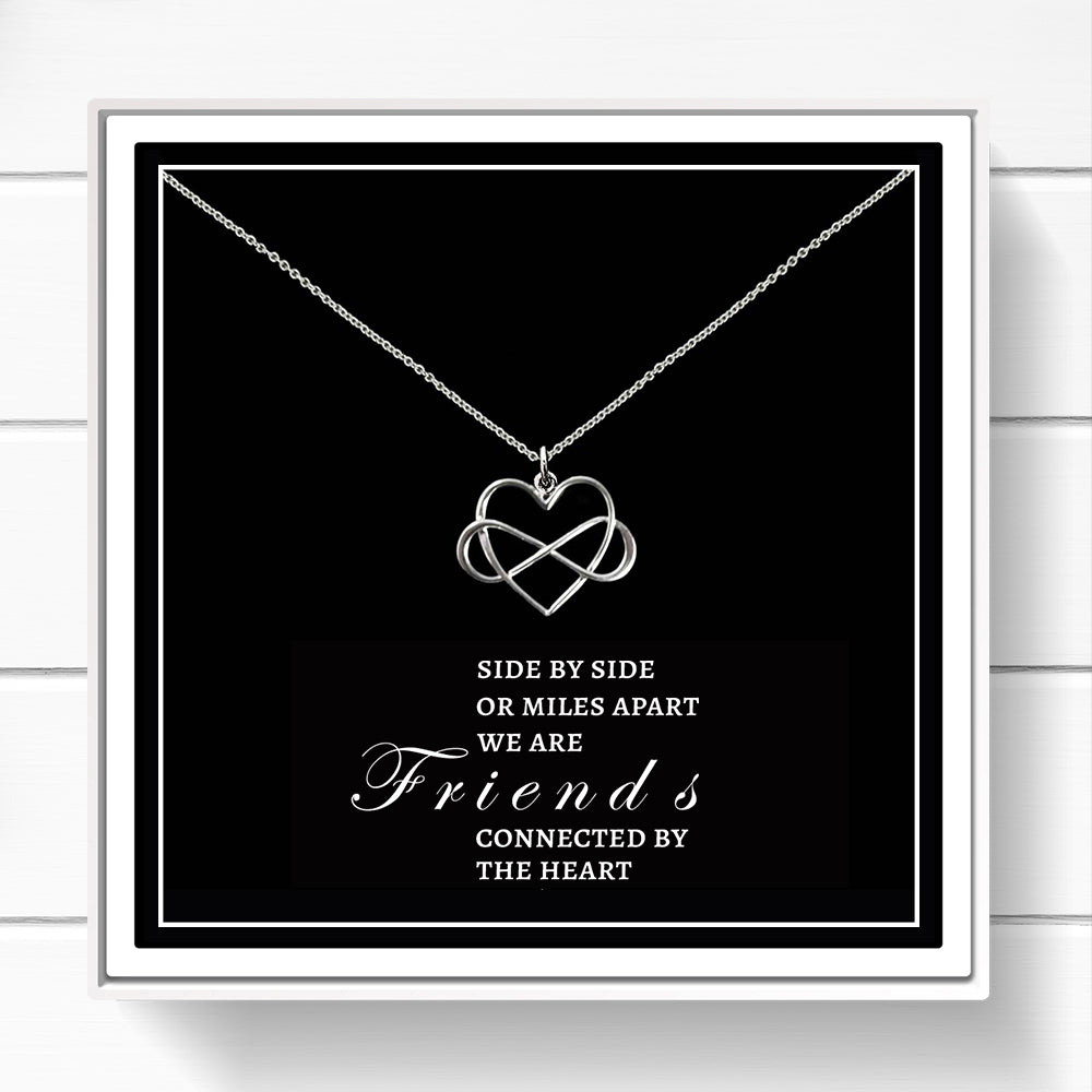 Friendship Necklace Sterling Silver Infinity Heart Necklace, Best Friend Gift, Best Friend Necklace with Message Card and Box