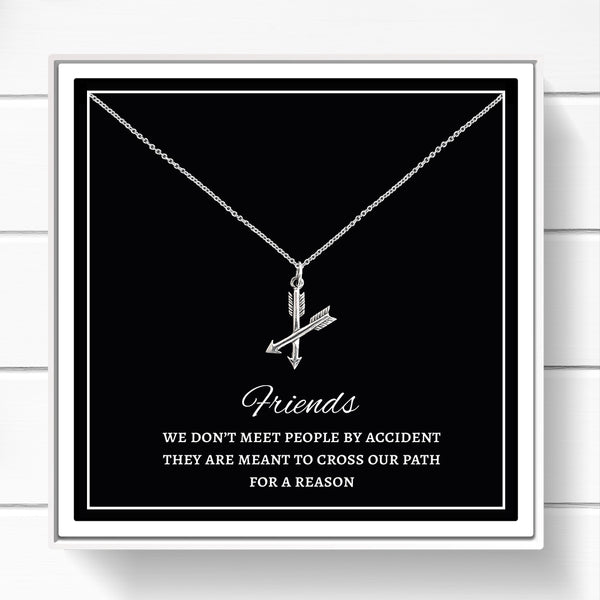 FRIENDSHIP NECKLACE BEST FRIEND GIFT STERLING SILVER CROSSED ARROWS NECKLACE  WITH MESSAGE CARD AND BOX