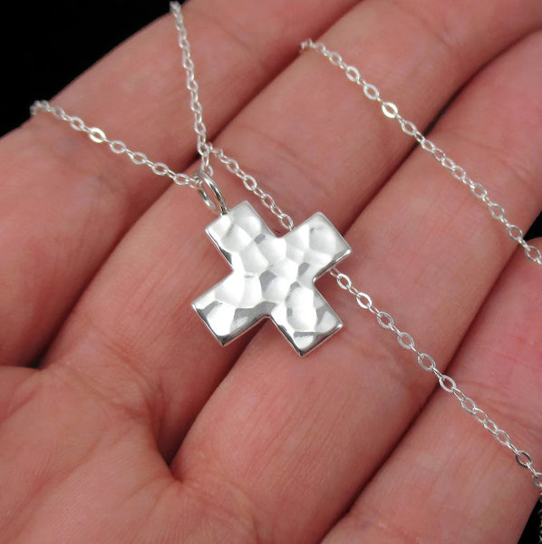 Hammered Cross Necklace Sterling Silver Cross Necklace, Faith Necklace, Religious Jewelry 2