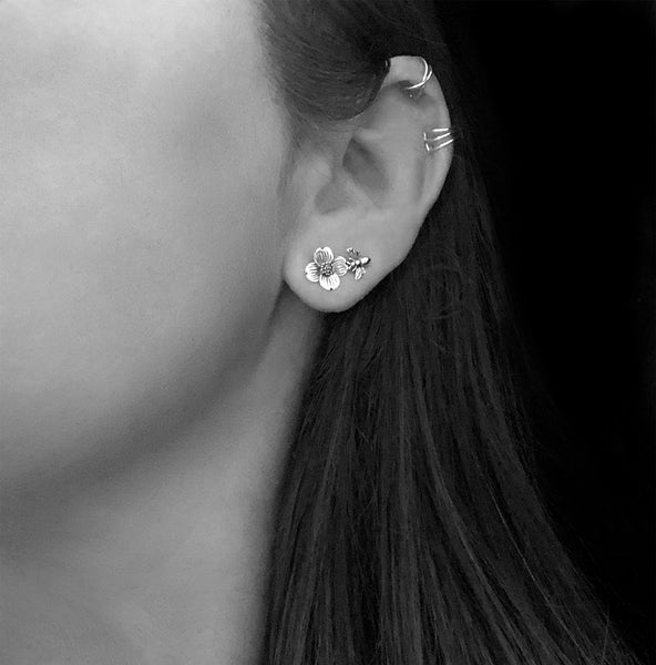 Tiny Sterling Silver Bee Stud Earrings