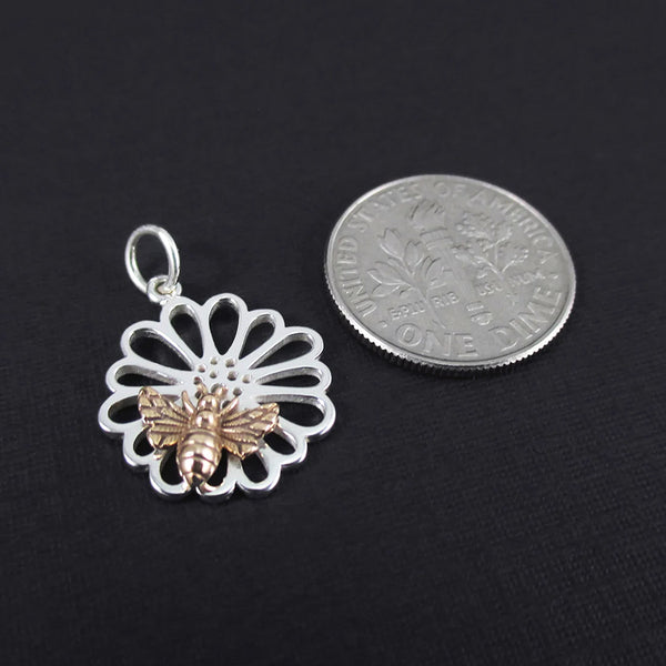 Honey Bee Necklace Sterling Silver Tiny Flower Necklace with Honeybee Bumble Bee Charm Pendant, Bee Jewelry, Floral Jewelry 2