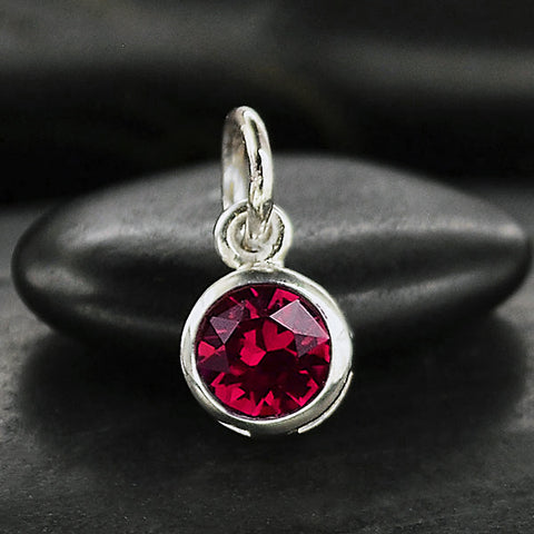 JULY BIRTHSTONE CHARM DANGLE STERLING SILVER WITH RUBY CRYSTAL 1