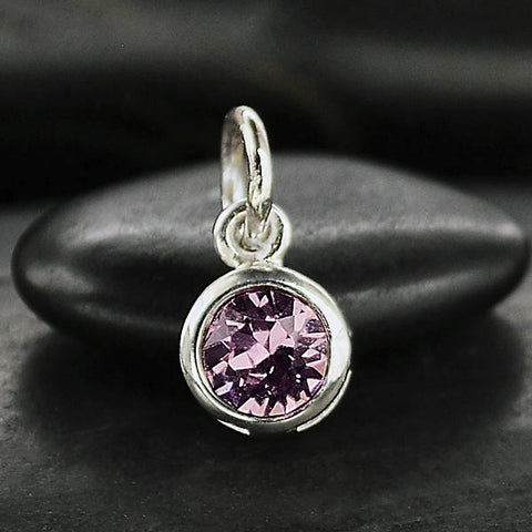 JUNE BIRTHSTONE CHARM DANGLE STERLING SILVER WITH LIGHT AMETHYST CRYSTAL 1