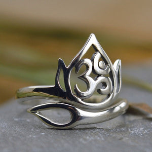 LOTUS AND OM RING STERLING SILVER ADJUSTABLE BAND 1