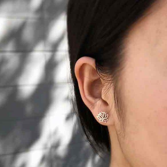 Lotus Flower Stud Earrings Sterling Silver 925