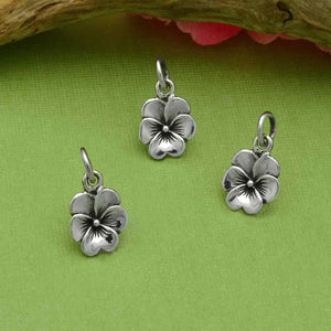 MINIATURE PANSY FLOWER CHARM STERLING SILVER FEBRUARY BIRTH FLOWER DANGLE