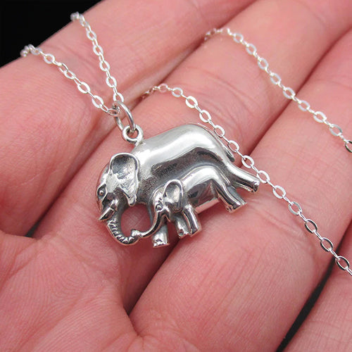 MOTHER AND BABY ELEPHANT NECKLACE STERLING SILVER 925 2