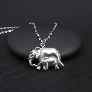 MOTHER AND BABY ELEPHANT NECKLACE STERLING SILVER 925 1