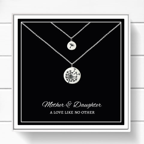 MOTHER DAUGHTER NECKLACE GIFT SET OF 2 DANDELION NECKLACES MOTHERS DAY GIFT WITH CARD AND BOX 1