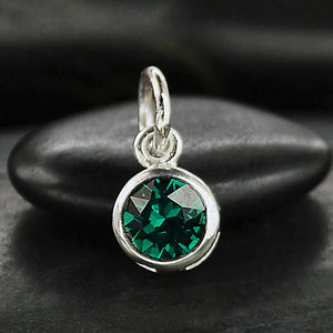 MAY BIRTHSTONE CHARM DANGLE STERLING SILVER WITH EMERALD CRYSTAL 1