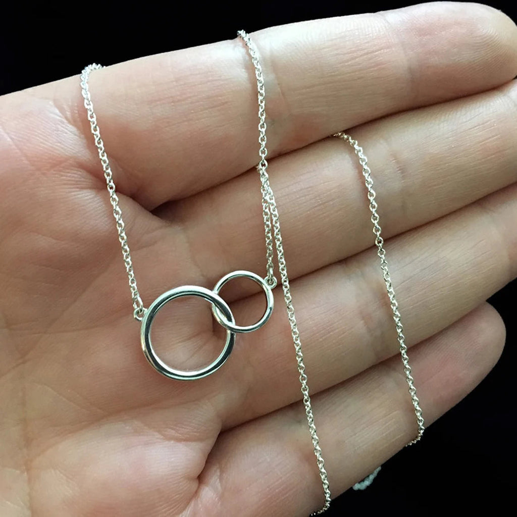 Mother and Son Double Circles Necklace, Silver
