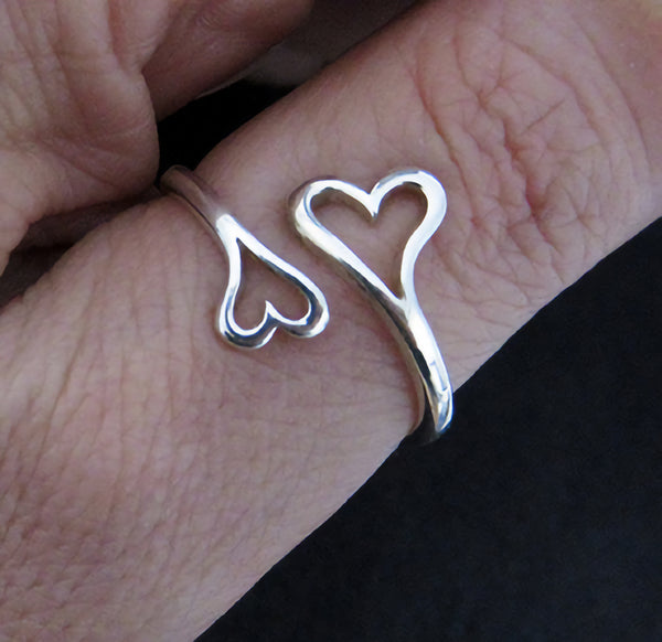 Mother's Day Gift Idea Affordable Sterling Silver Double Heart Ring