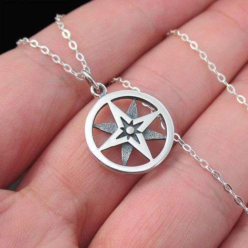 NORTH STAR COMPASS NECKLACE STERLING SILVER POLARIS CHARM PENDANT NECKLACE 2