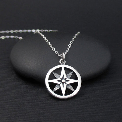 NORTH STAR COMPASS NECKLACE STERLING SILVER POLARIS CHARM PENDANT NECKLACE 1