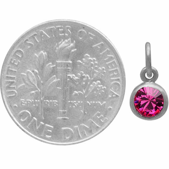 OCTOBER BIRTHSTONE CHARM DANGLE STERLING SILVER WITH PINK TOURMALINE CRYSTAL 2