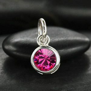 OCTOBER BIRTHSTONE CHARM DANGLE STERLING SILVER WITH PINK TOURMALINE CRYSTAL 1