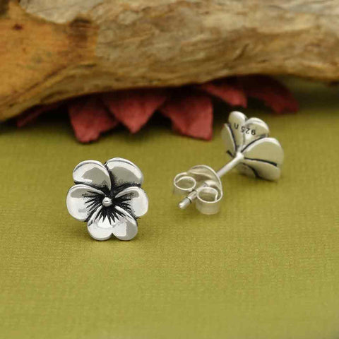PANSY STUD EARRINGS STERLING SILVER FEBRUARY BIRTH FLOWER STUDS
