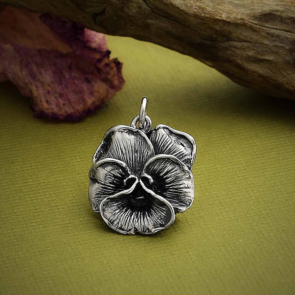 PANSY FLOWER CHARM STERLING SILVER FEBRUARY BIRTH FLOWER PENDANT