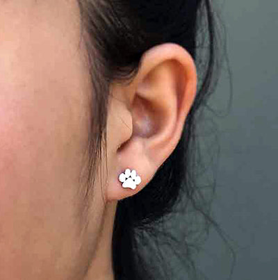 PAW PRINT EARRINGS STERLING SILVER CAT DOG PAW STUDS 2